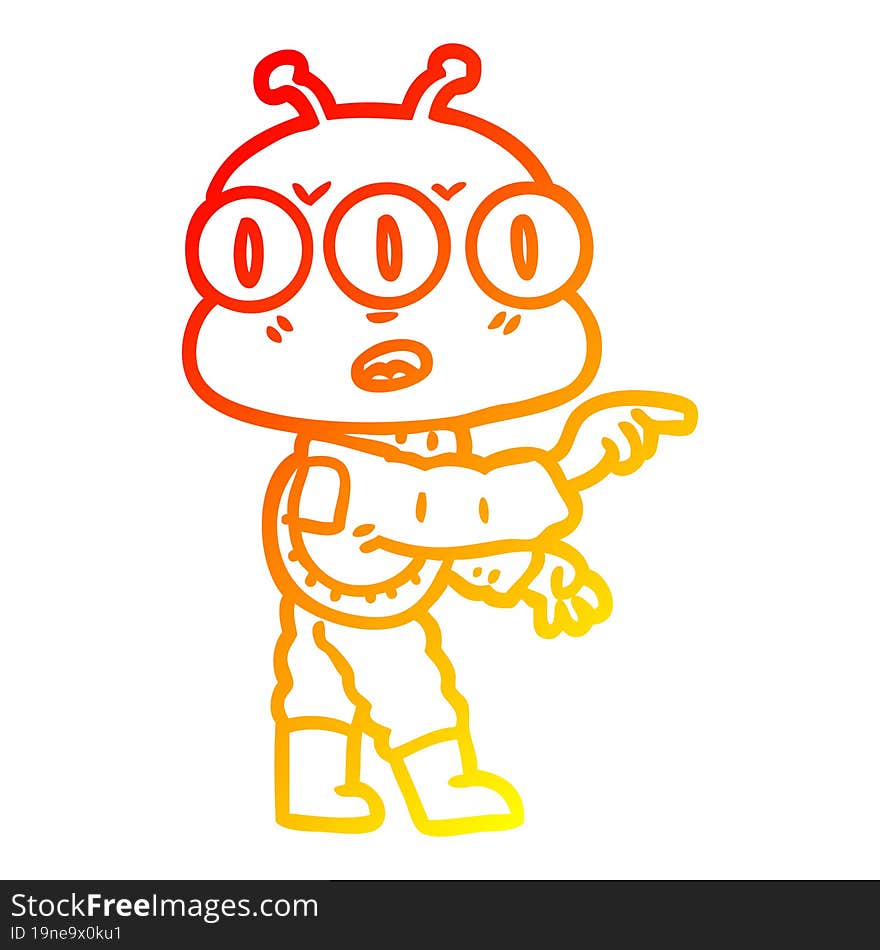 Warm Gradient Line Drawing Cartoon Three Eyed Alien