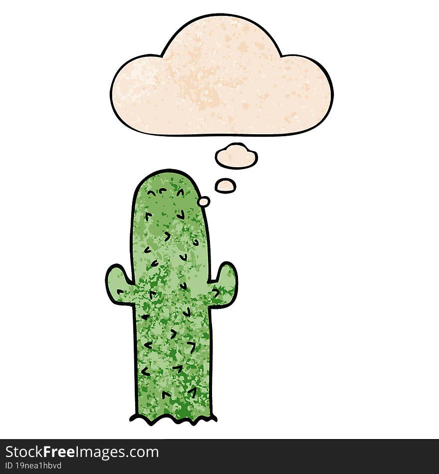 cartoon cactus and thought bubble in grunge texture pattern style