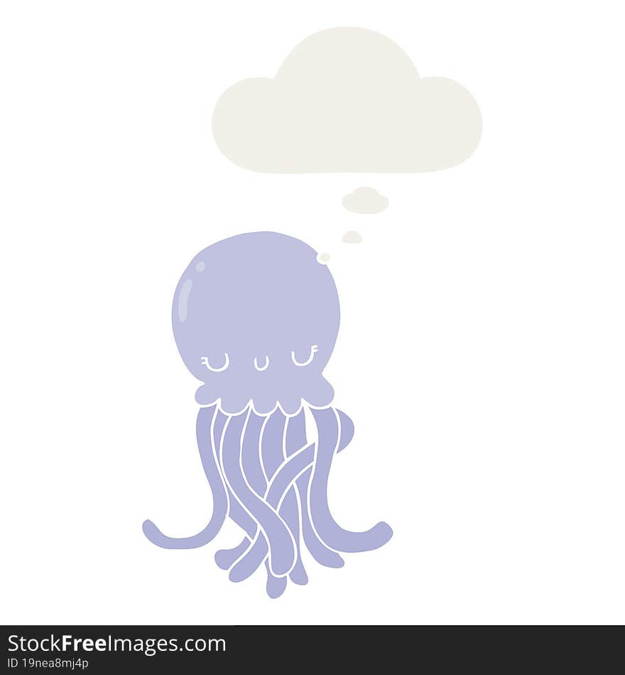 cute cartoon jellyfish and thought bubble in retro style