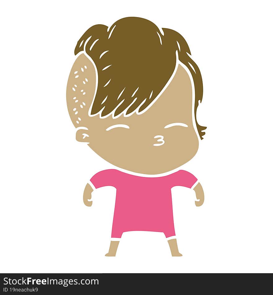 flat color style cartoon squinting girl