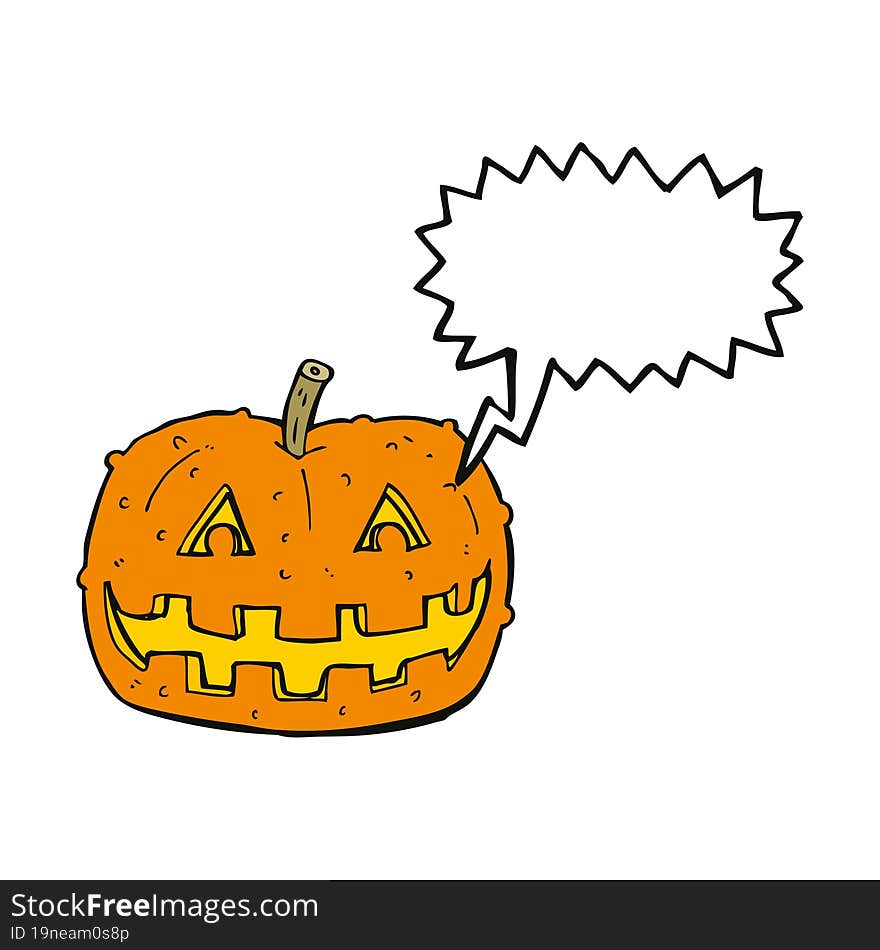 cartoon pumpkin with speech bubble