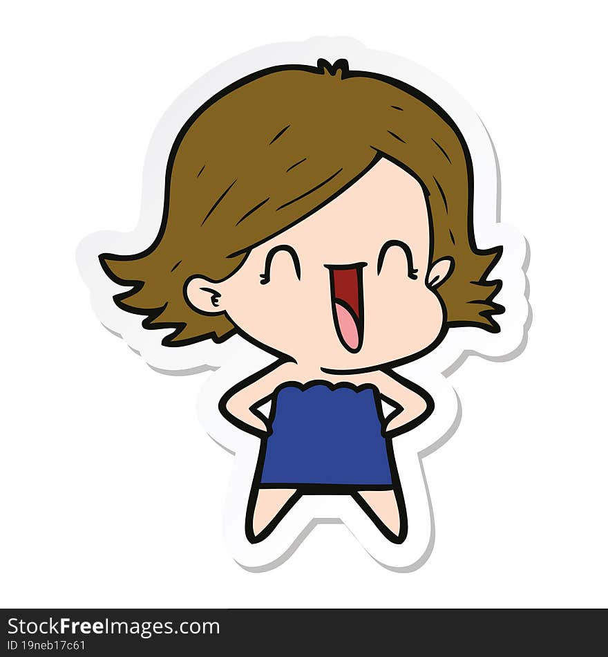 sticker of a cartoon happy woman