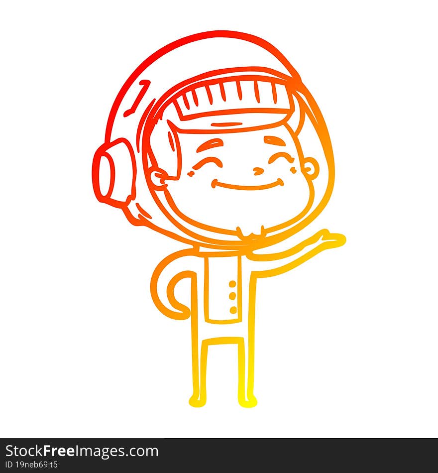 warm gradient line drawing of a happy cartoon astronaut