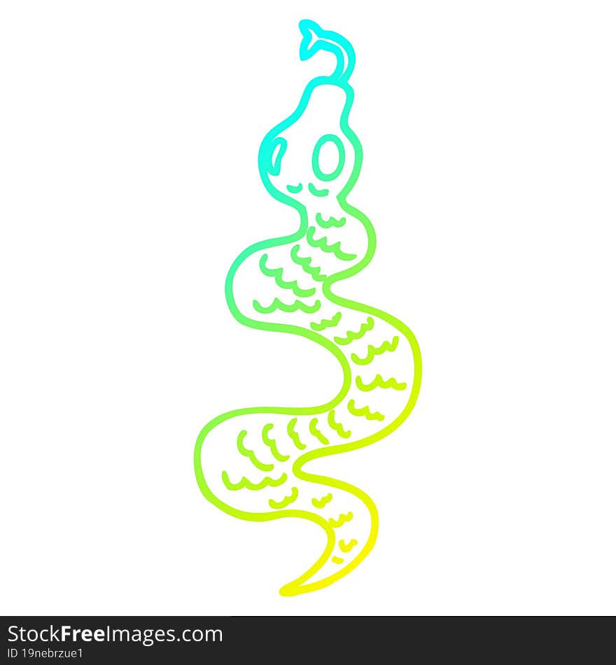 cold gradient line drawing of a cartoon green snake