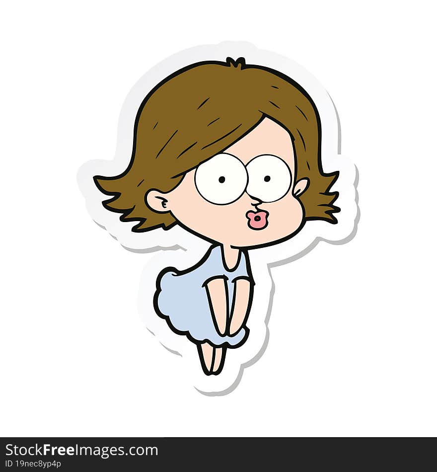 Sticker Of A Cartoon Girl Pouting