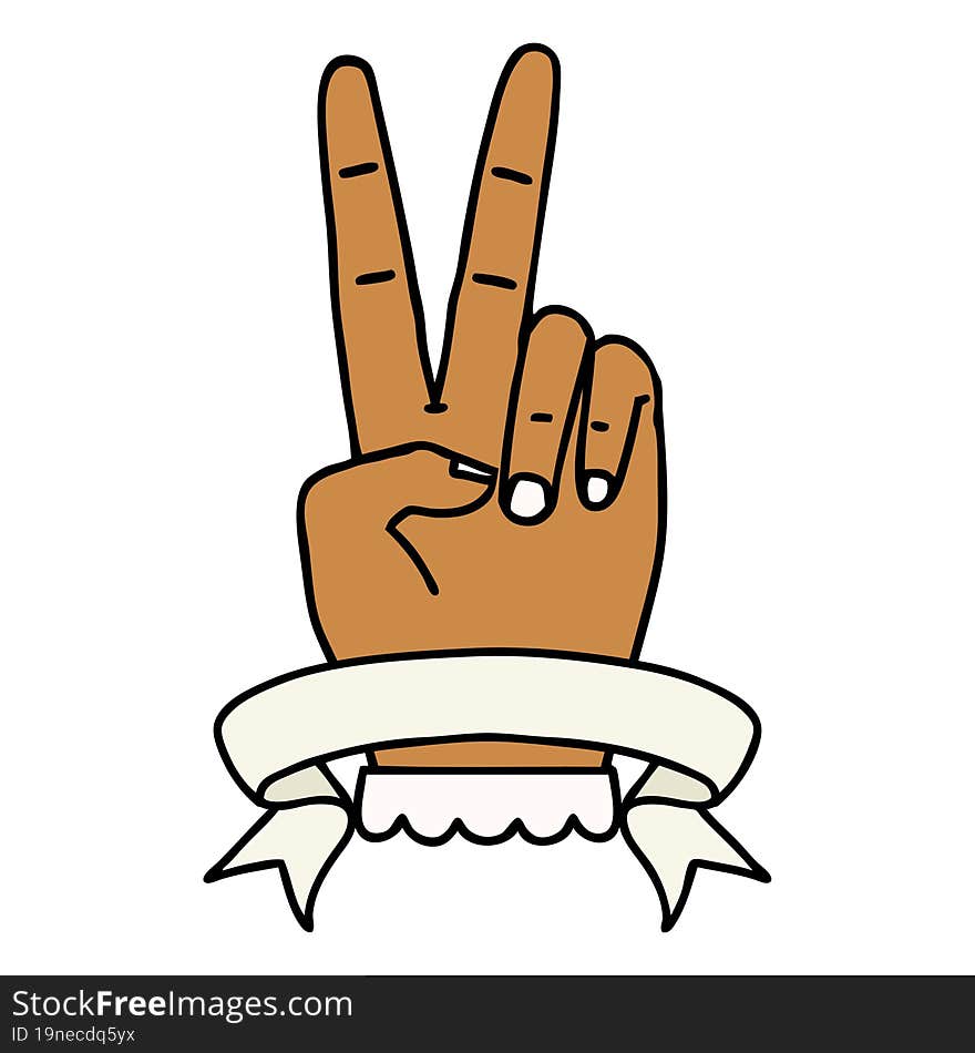 Peace Two Finger Hand Gesture With Banner Illustration