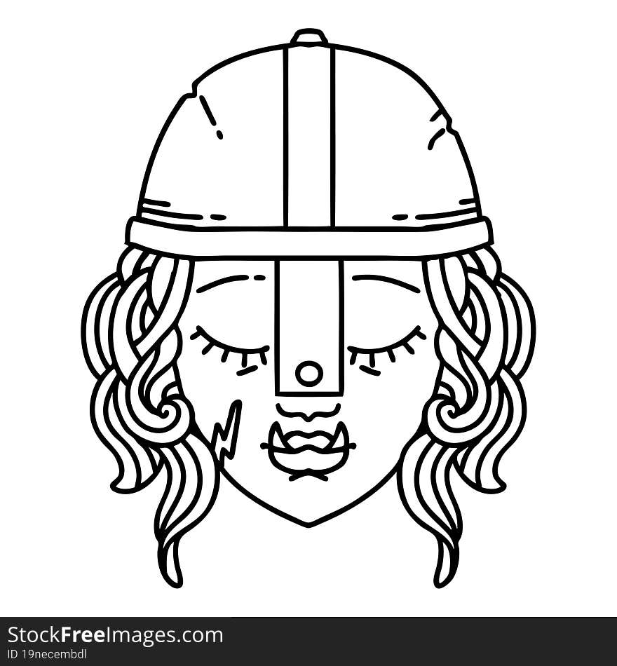 Black and White Tattoo linework Style orc fighter character face. Black and White Tattoo linework Style orc fighter character face