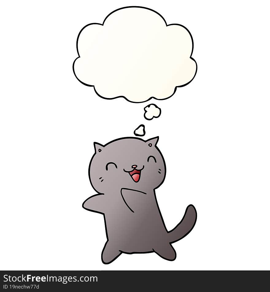 cartoon cat and thought bubble in smooth gradient style