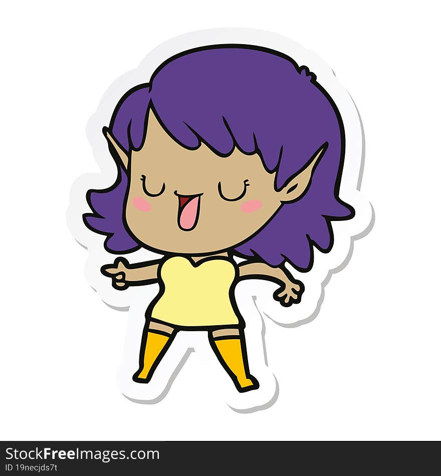 Sticker Of A Cartoon Elf Girl