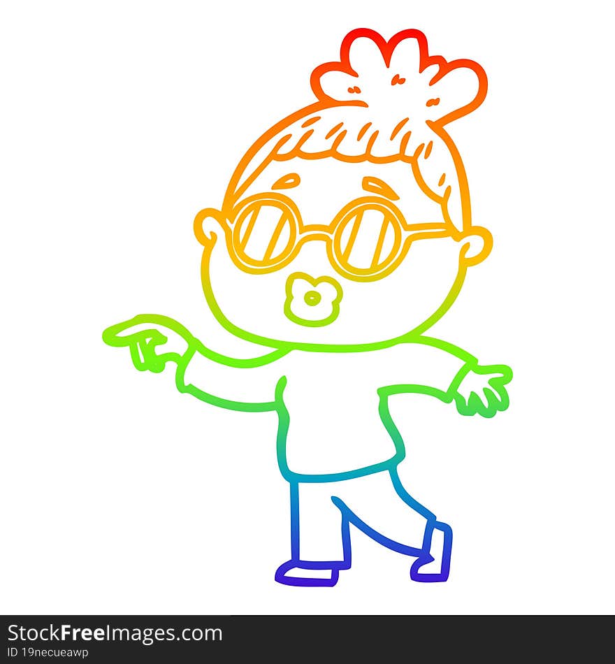 rainbow gradient line drawing of a cartoon woman wearing spectacles