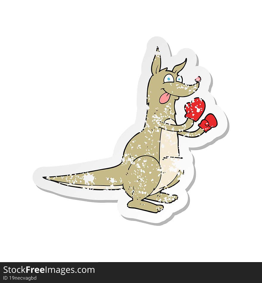 Retro Distressed Sticker Of A Cartoon Boxing Kangaroo