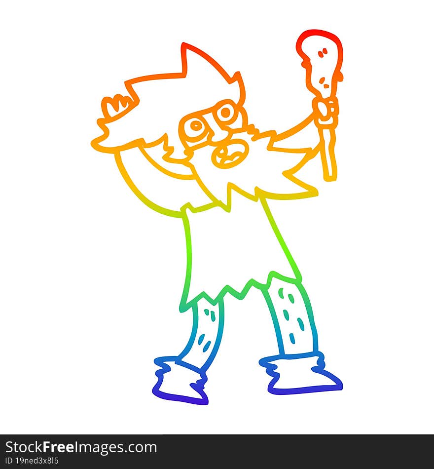 rainbow gradient line drawing of a cartoon crazy caveman