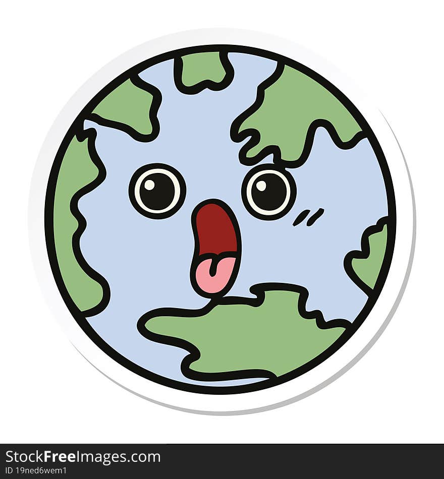 sticker of a cute cartoon planet earth