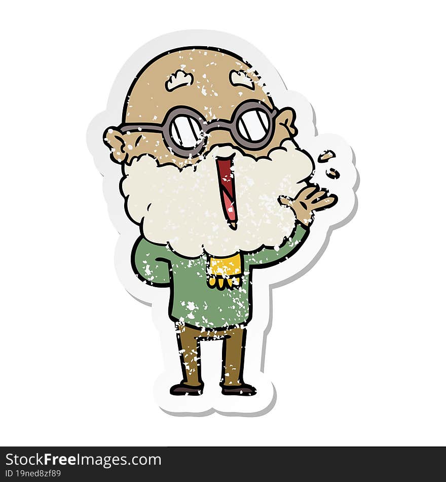 distressed sticker of a cartoon joyful man with beard