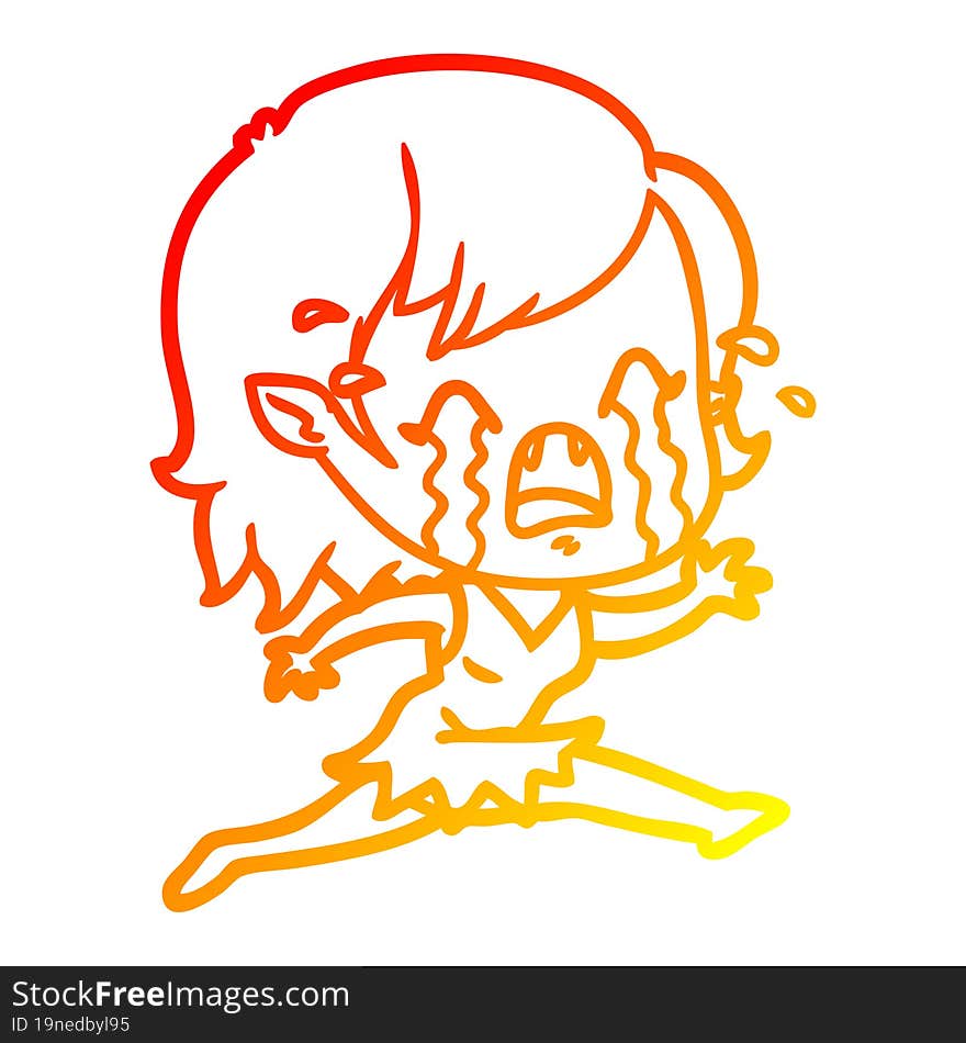 warm gradient line drawing cartoon crying vampire girl