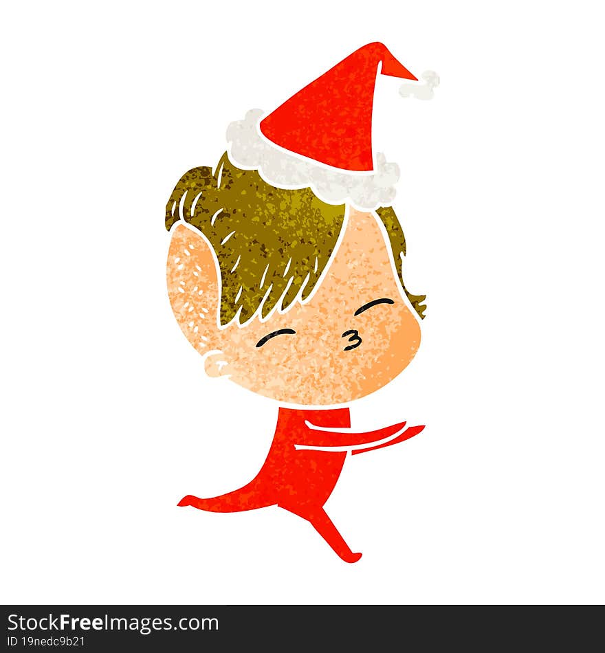 Retro Cartoon Of A Girl In Onesie Wearing Santa Hat