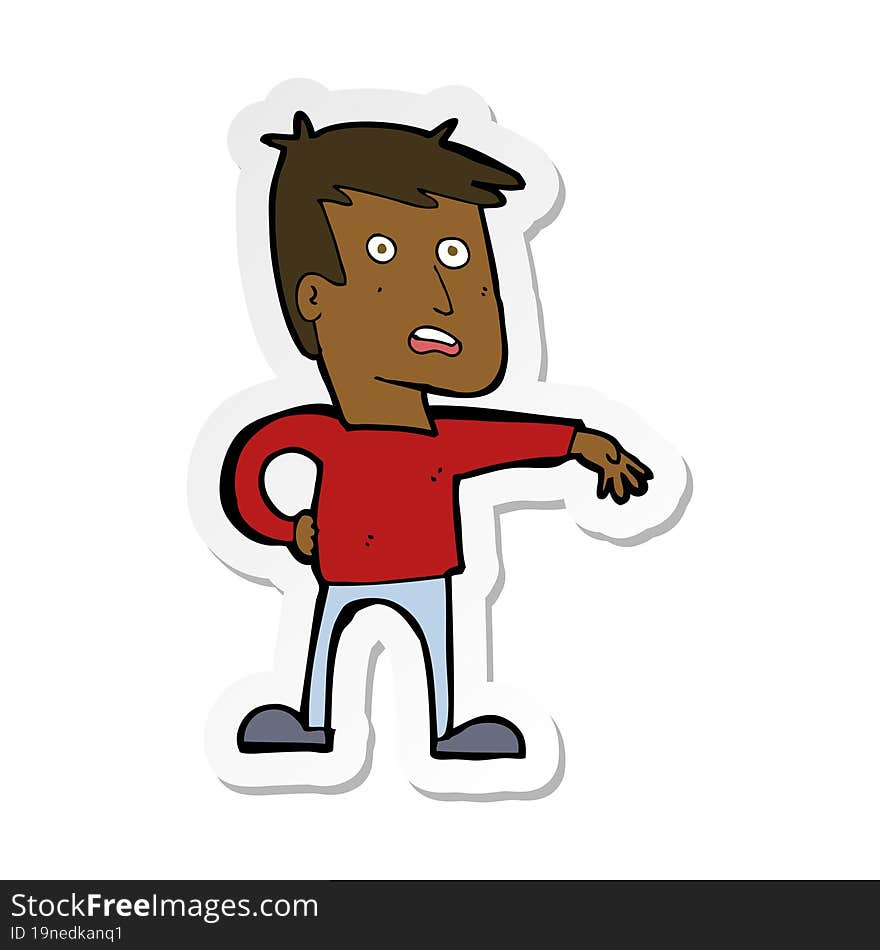 sticker of a cartoon man making camp gesture