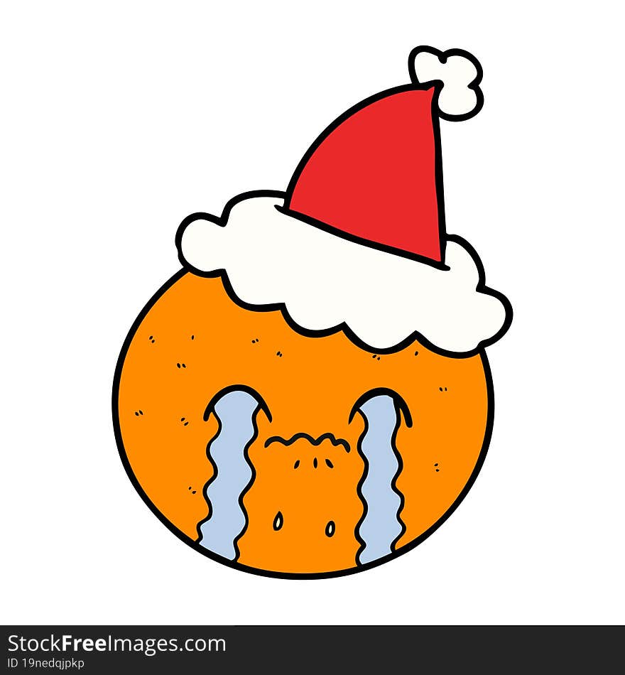 line drawing of a orange wearing santa hat