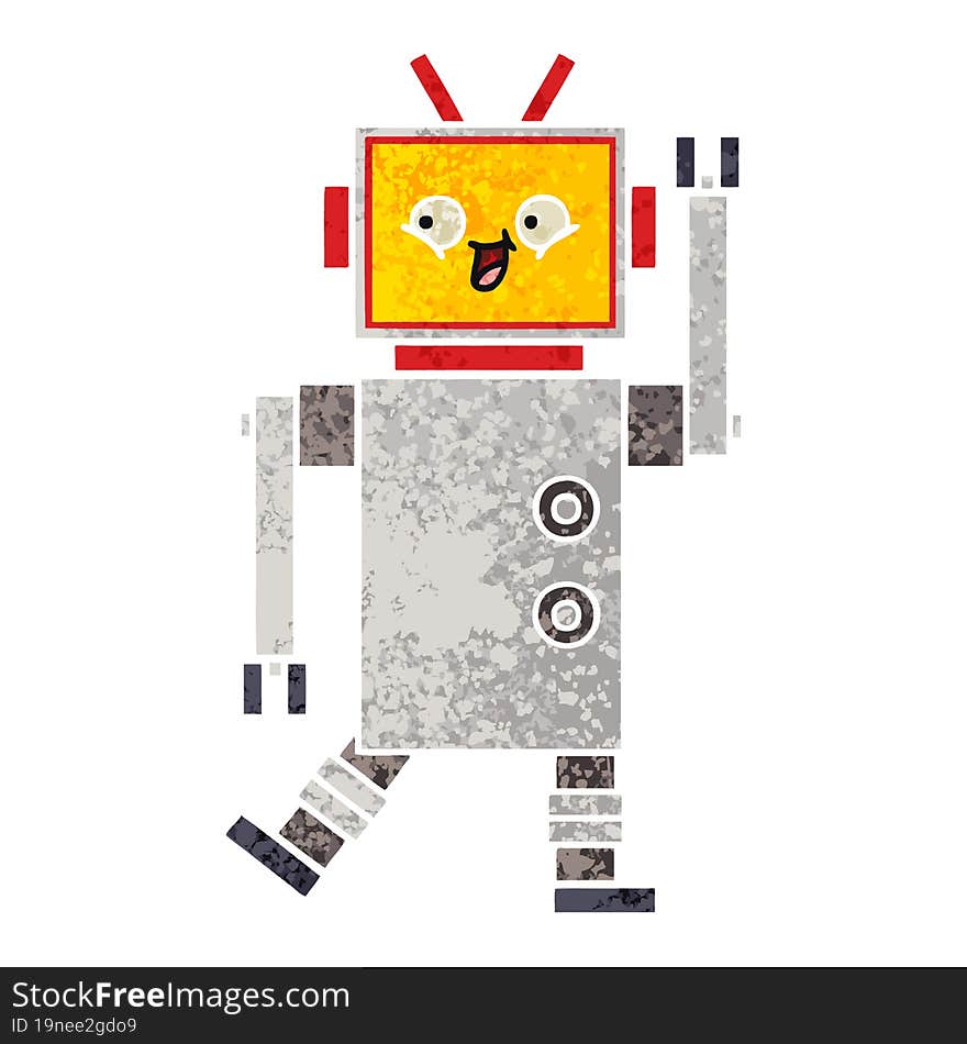 Retro Illustration Style Cartoon Robot