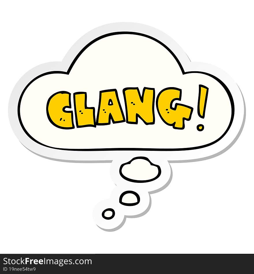 cartoon word clang and thought bubble as a printed sticker