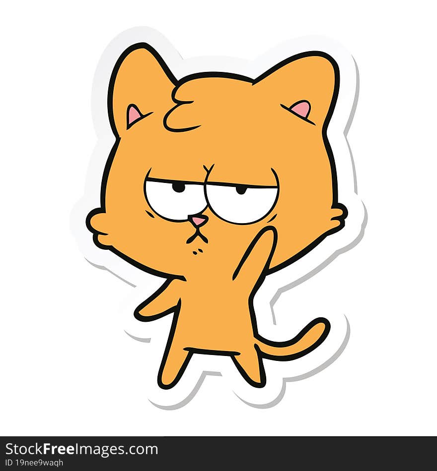 sticker of a bored cartoon cat