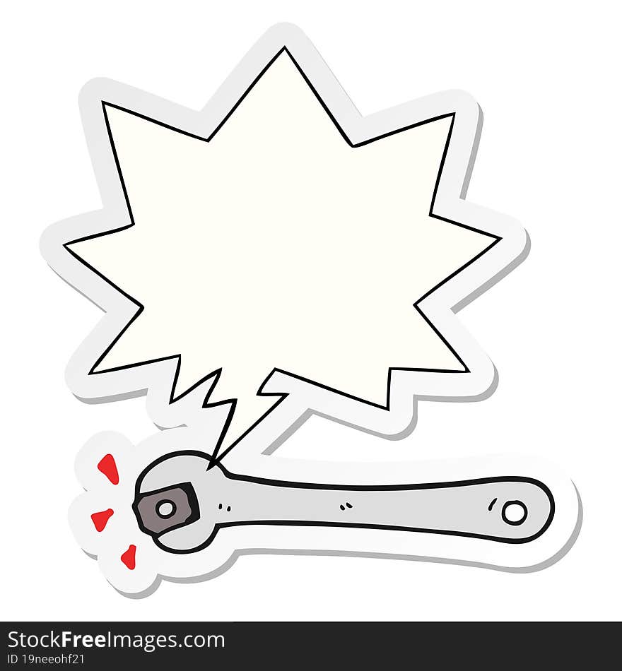 cartoon spanner turning nut and speech bubble sticker