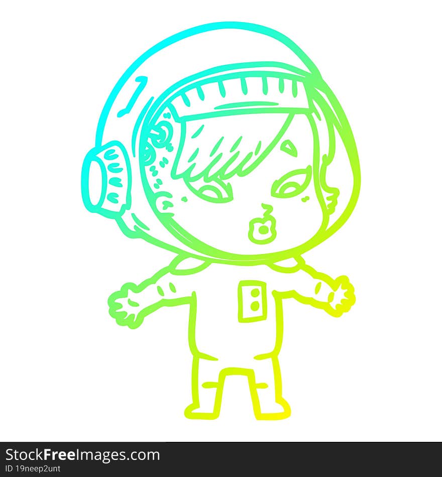 cold gradient line drawing of a cartoon astronaut woman