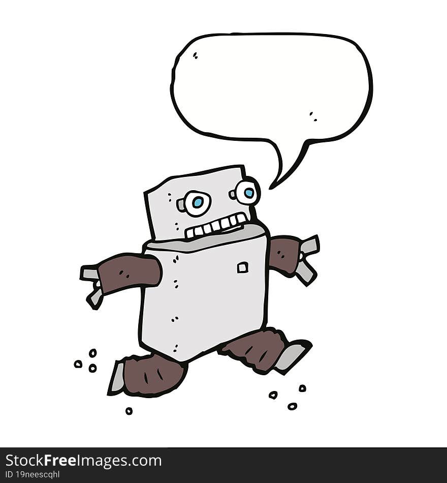 Cartoon Running Robot With Speech Bubble