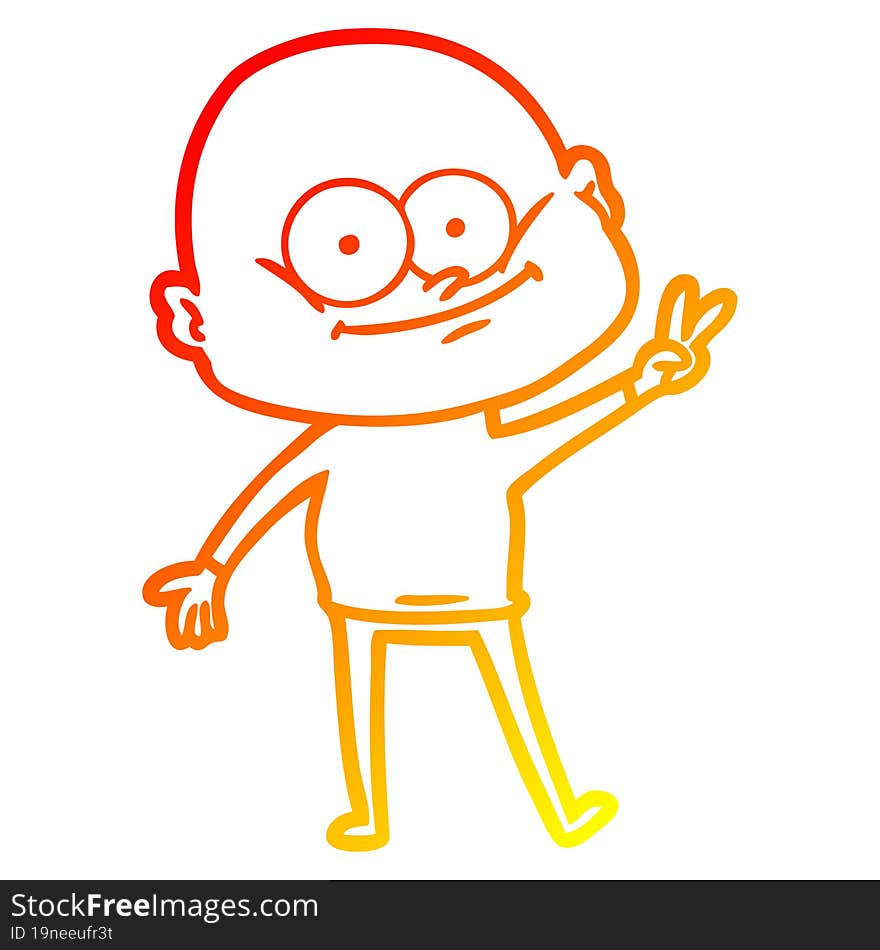 warm gradient line drawing cartoon bald man staring