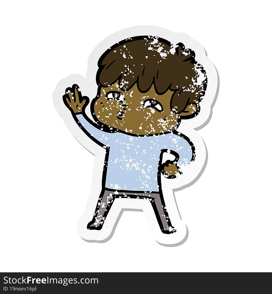 distressed sticker of a cartoon curious man