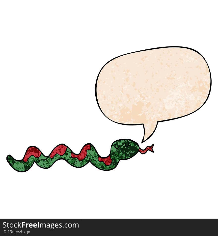 cartoon snake and speech bubble in retro texture style