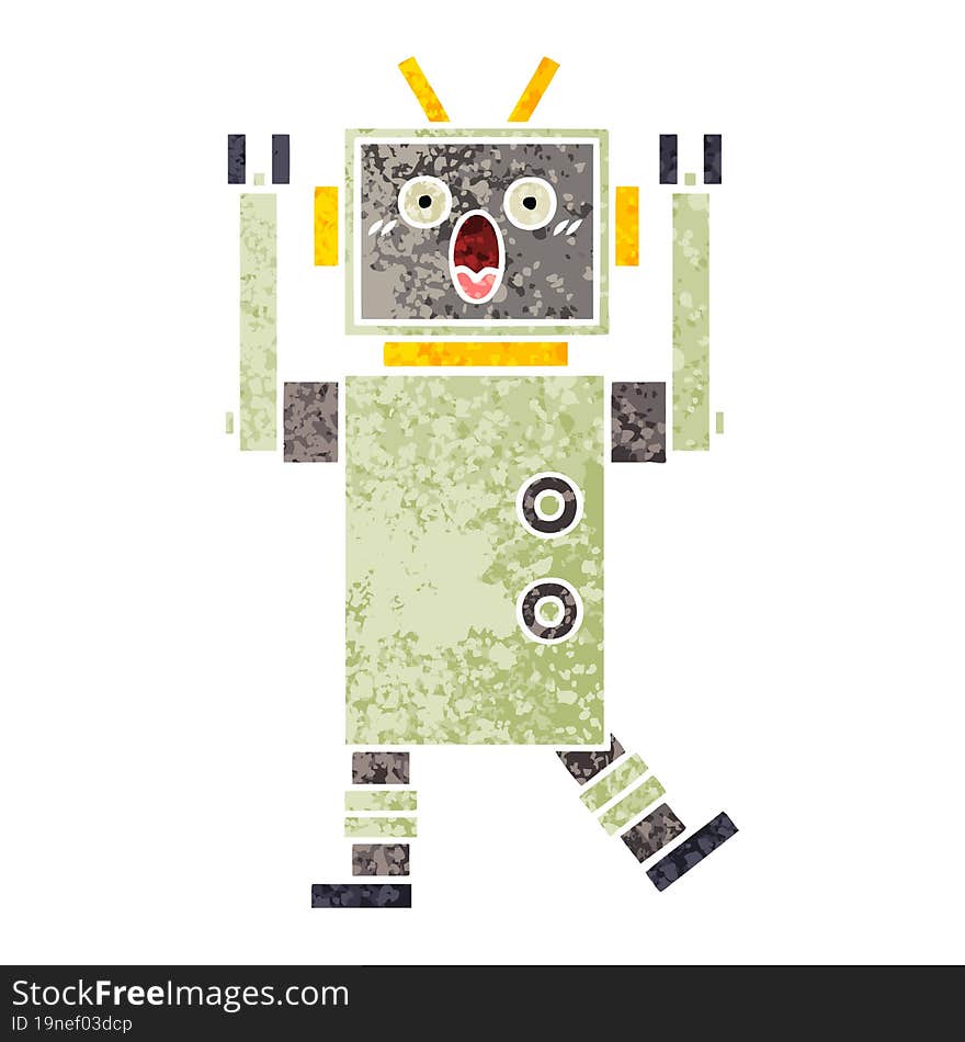 retro illustration style cartoon robot