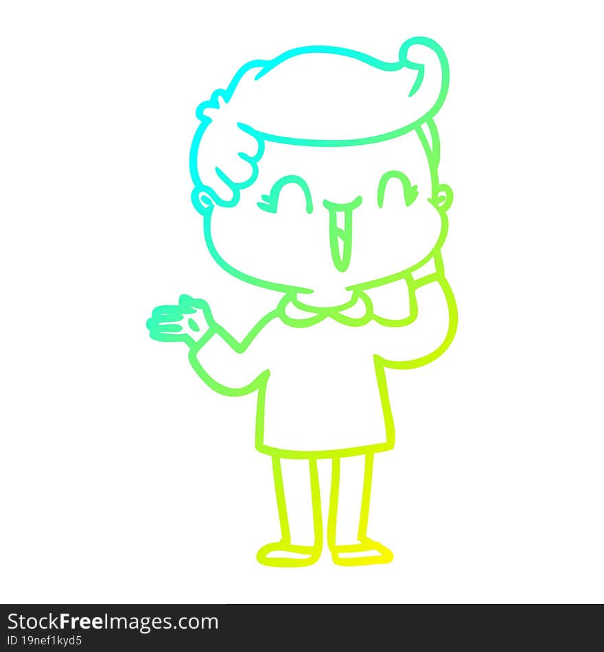 cold gradient line drawing of a cartoon laughing boy