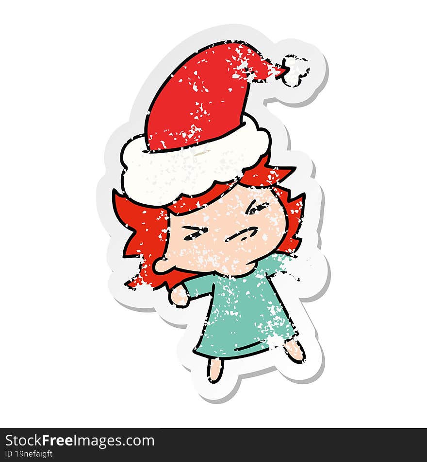 christmas distressed sticker cartoon of kawaii girl