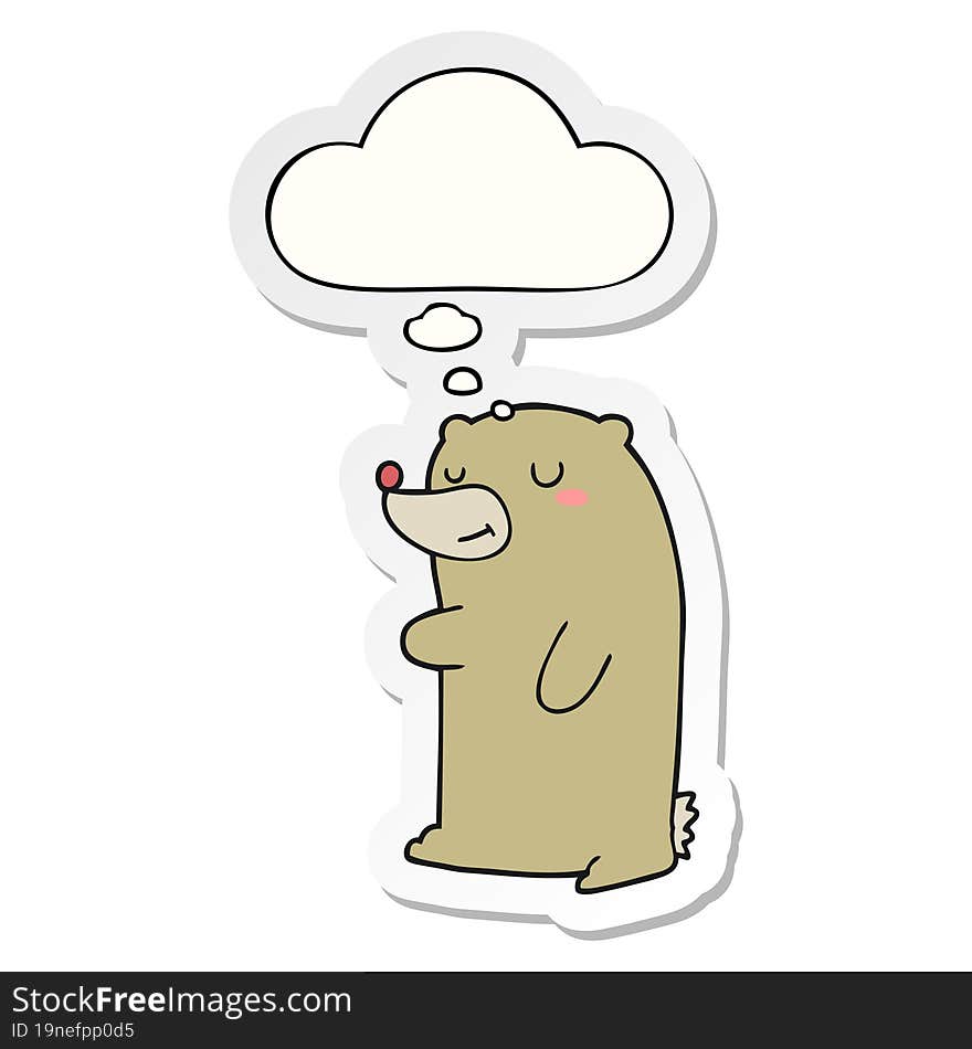 cute cartoon bear and thought bubble as a printed sticker