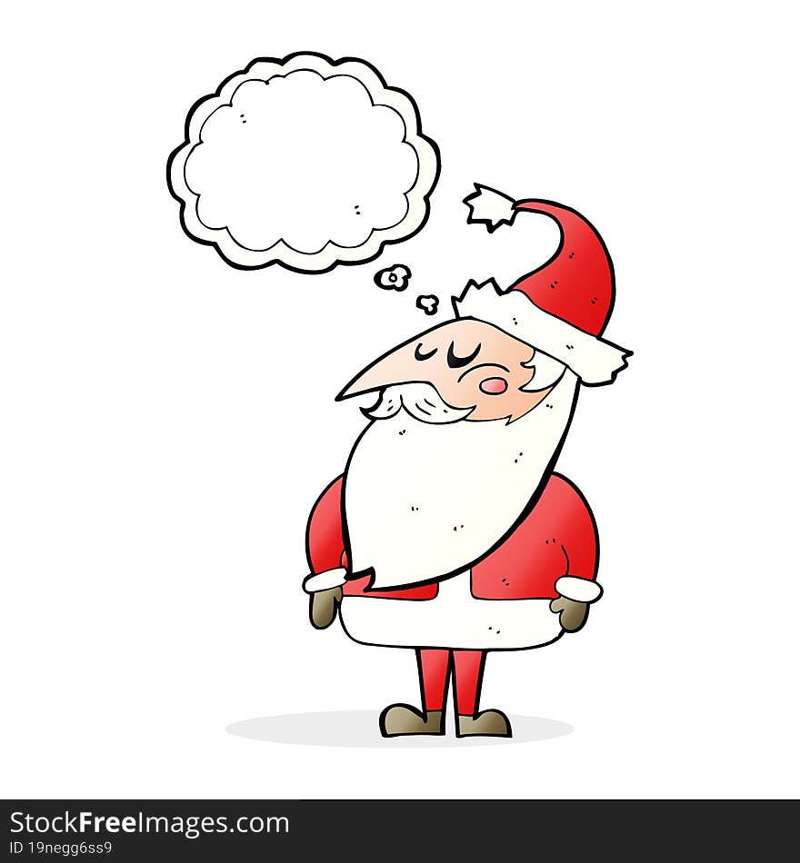 cartoon santa claus with thought bubble