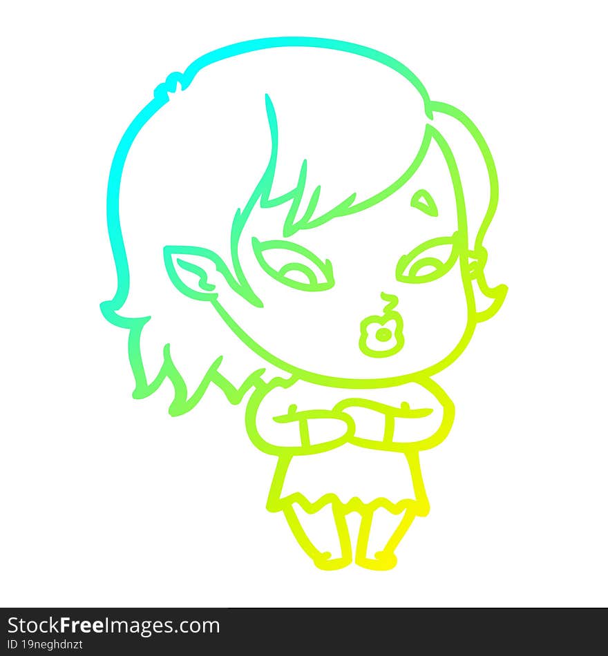 cold gradient line drawing cute cartoon vampire girl