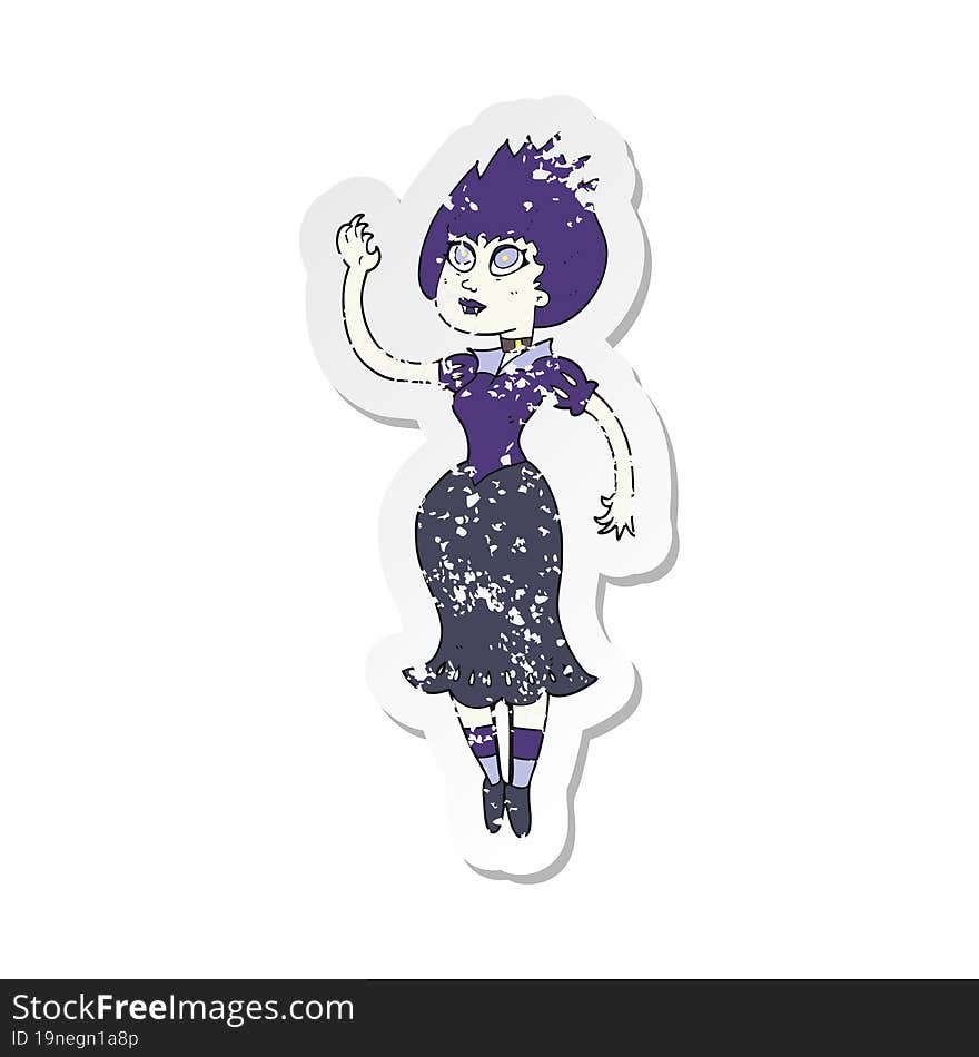 retro distressed sticker of a cartoon vampire girl