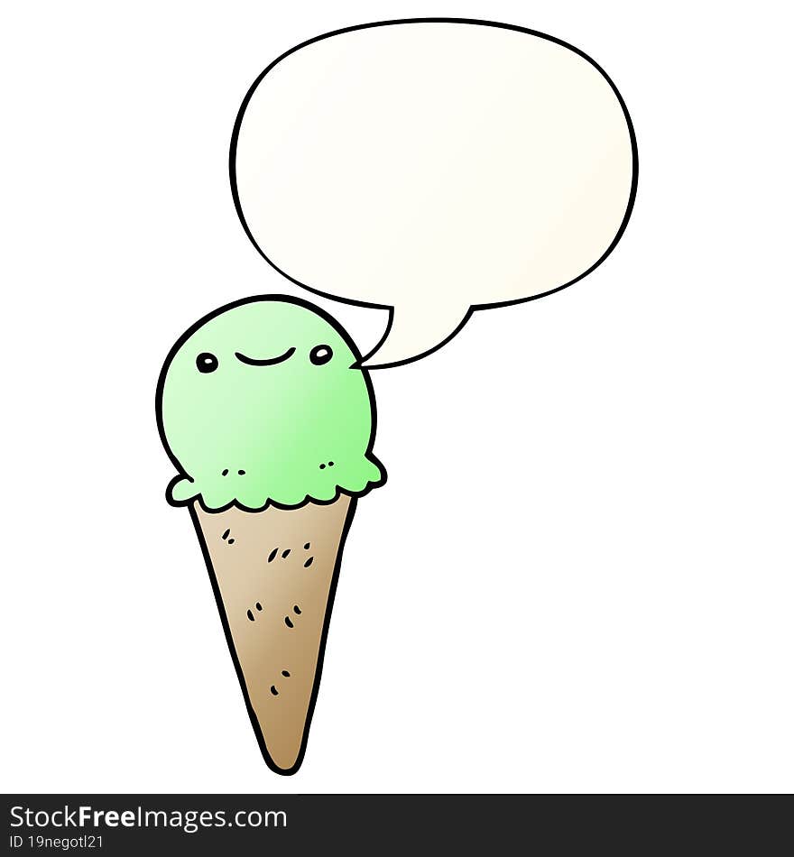 cartoon ice cream and speech bubble in smooth gradient style