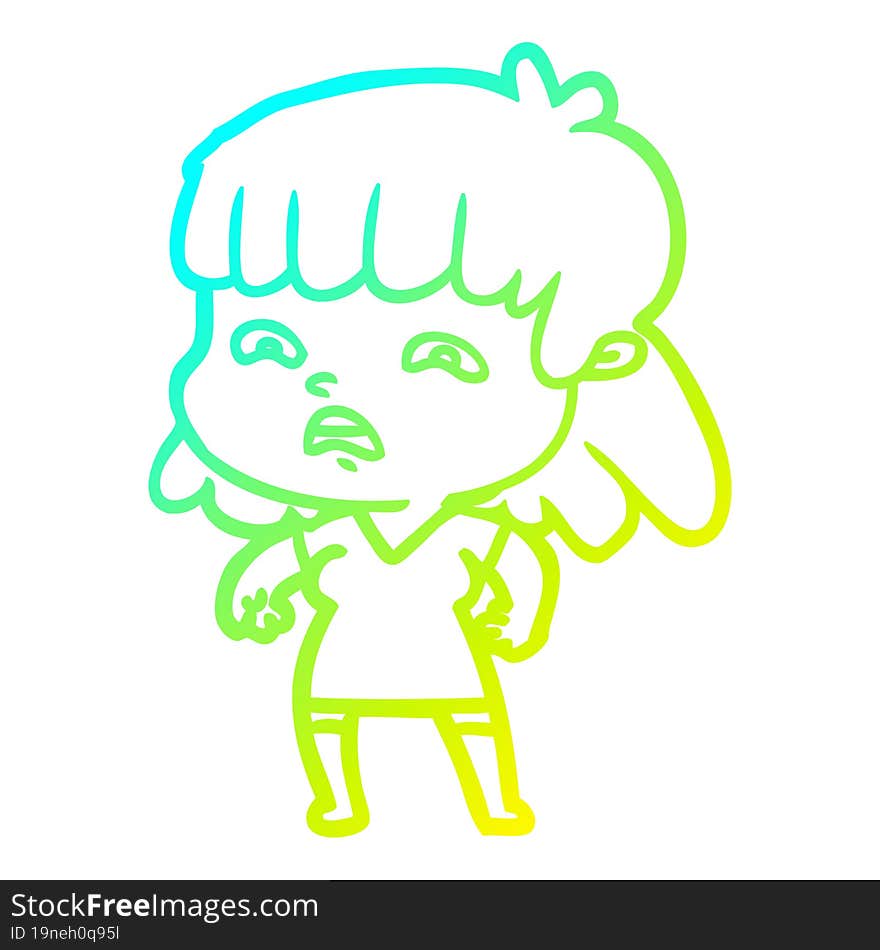 cold gradient line drawing cartoon worried woman