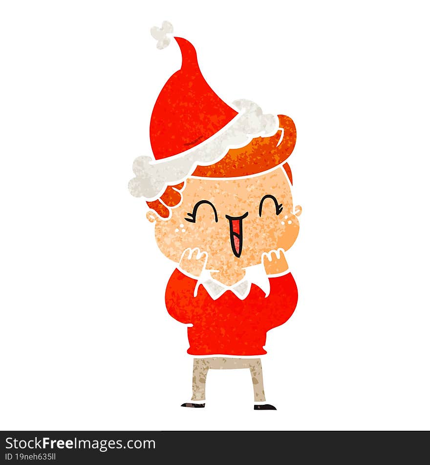 Retro Cartoon Of A Laughing Boy Wearing Santa Hat