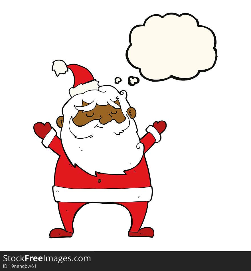 jolly santa cartoon with thought bubble