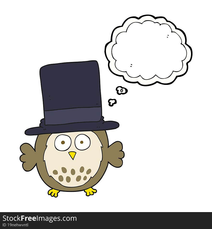 thought bubble cartoon owl wearing top hat