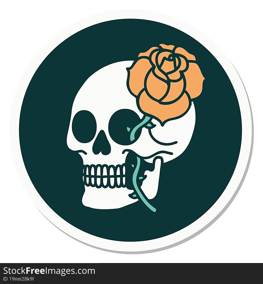 tattoo style sticker of a skull and rose