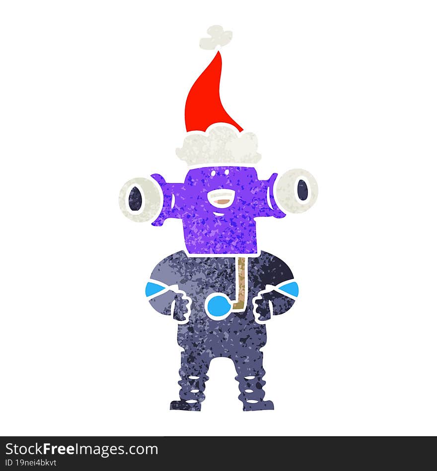 friendly retro cartoon of a alien wearing santa hat