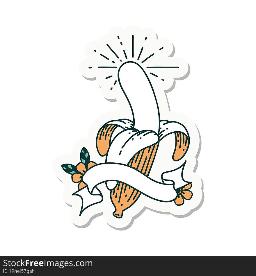 Sticker Of Tattoo Style Peeled Banana