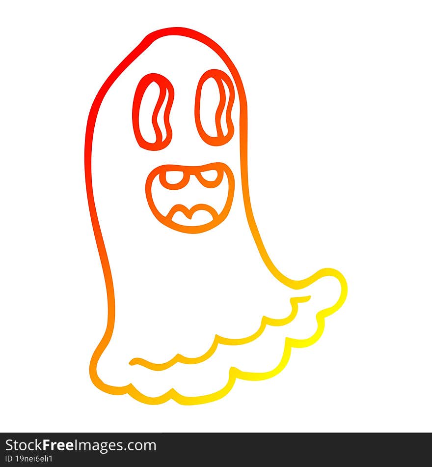 warm gradient line drawing of a cartoon spooky ghost