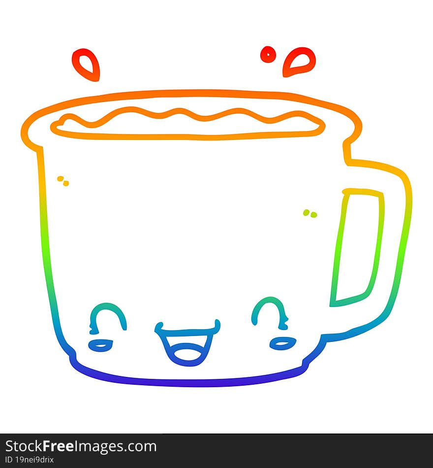 rainbow gradient line drawing cartoon cup of coffee