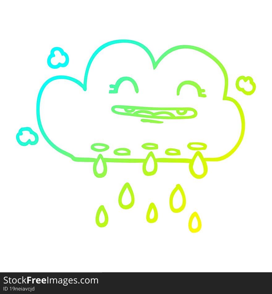 Cold Gradient Line Drawing Cartoon Rain Cloud