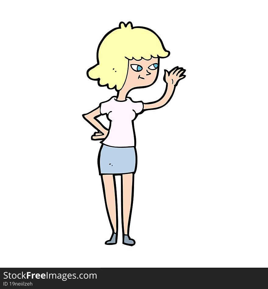 cartoon friendly girl waving